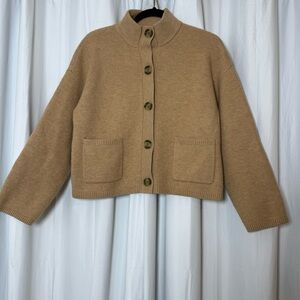 LOFT Waist Patch Pocket Cardigan Button Front Sweater Camel Womens Medium